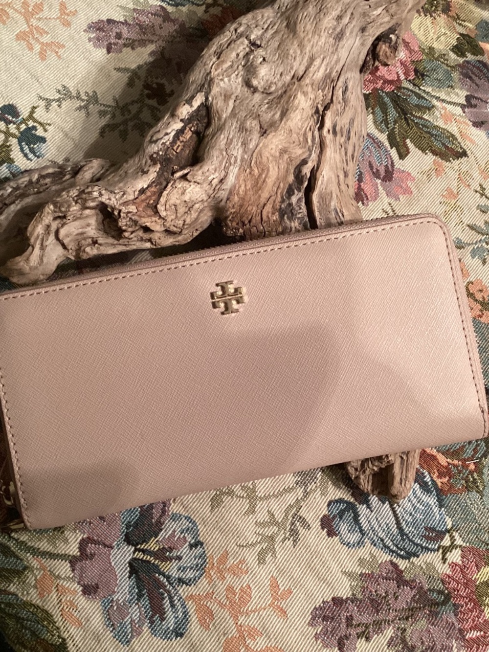 Tory Burch Blush Leather Zip Wallet with Gold Logo
